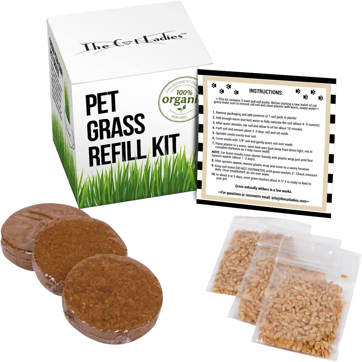 The Cat Ladies Organic Cat Grass Refill Kit 3 Pack