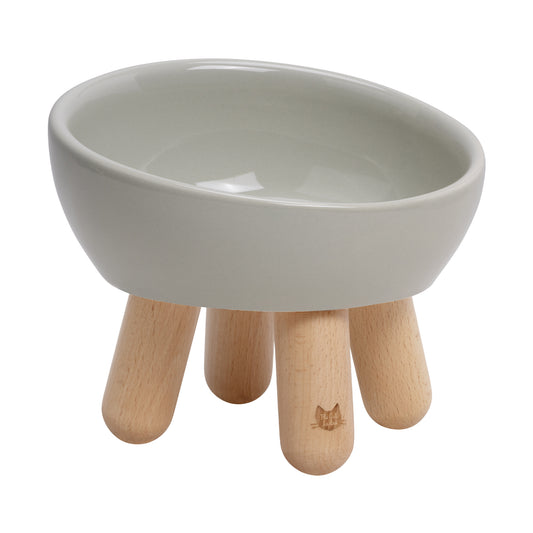 Tilted Ceramic Cat Bowl - Light Grey