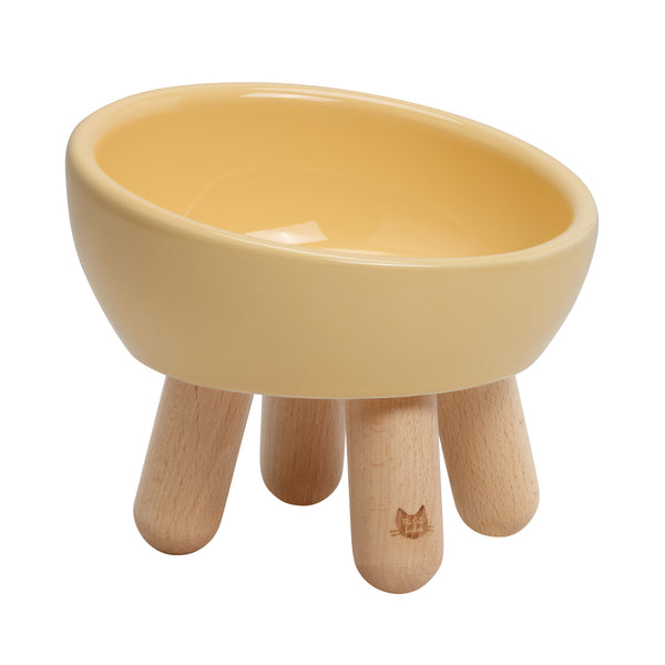 Tilted Ceramic cat Bowl - Sunshine Yellow