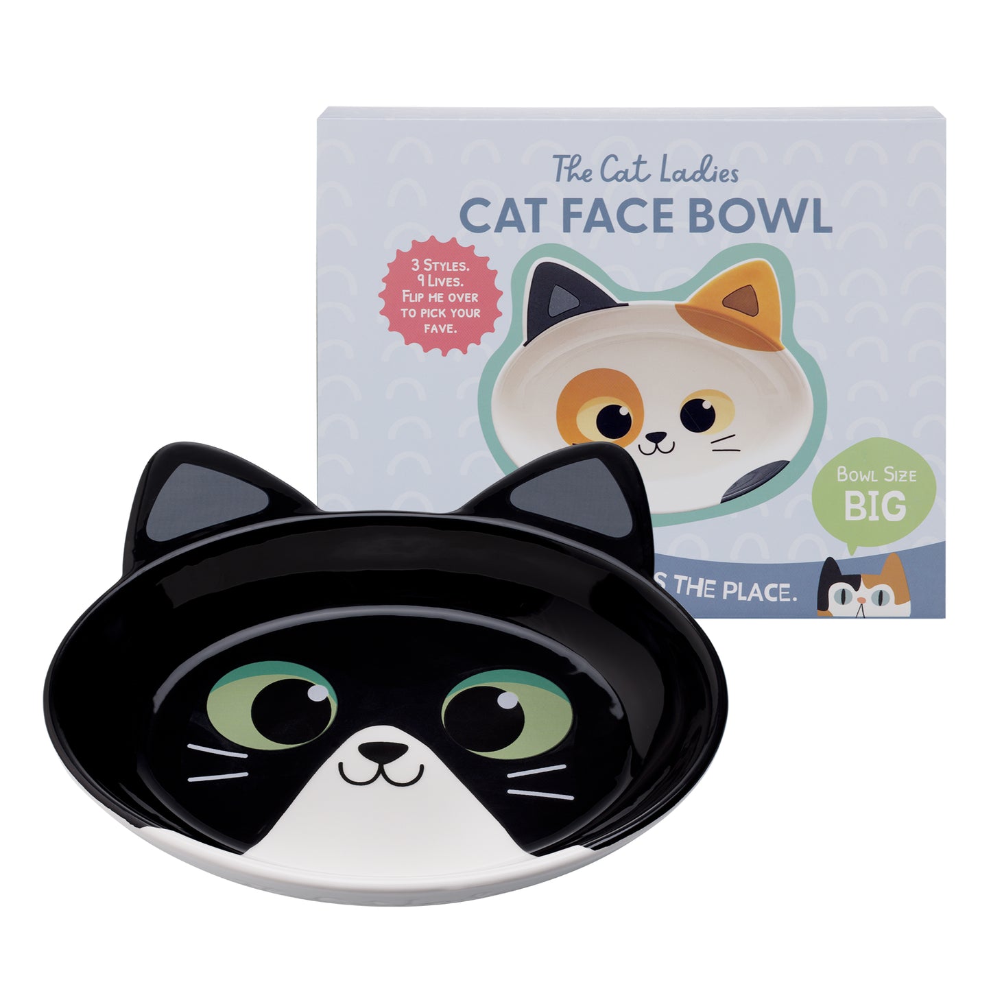 Ceramic Cat Bowl – Black and White Cat, Large