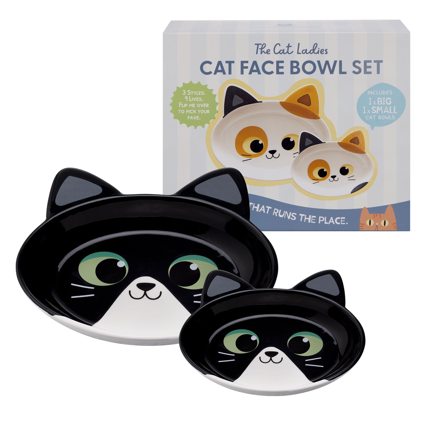 Ceramic Cat Bowls – Black and White Cat, Set of 2