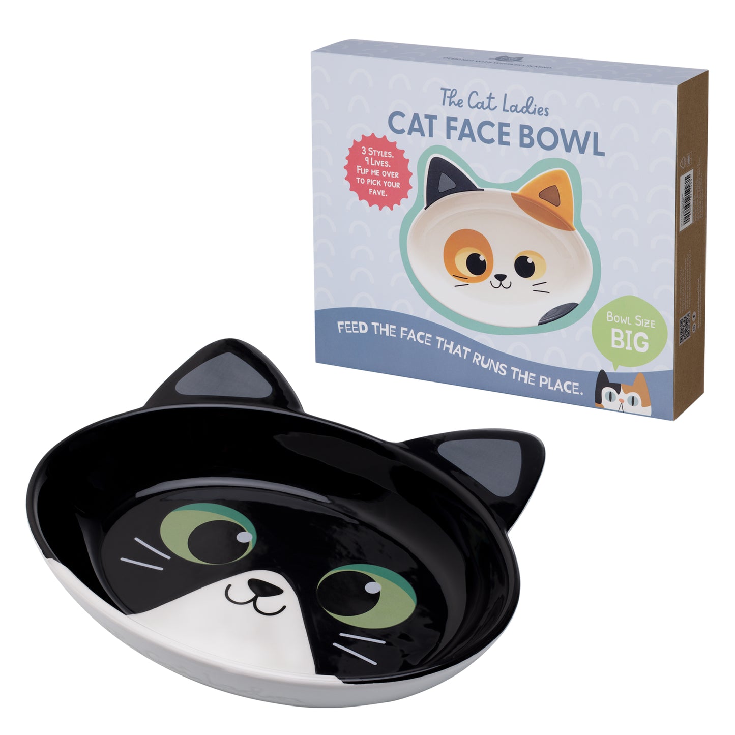 Ceramic Cat Bowl – Black and White Cat, Large