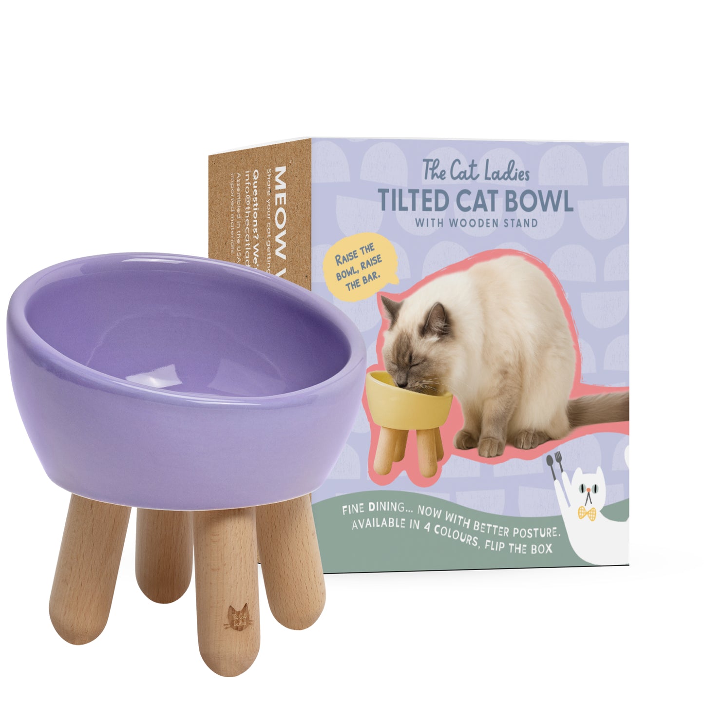 Tilted Ceramic Cat Bowl – Lilac
