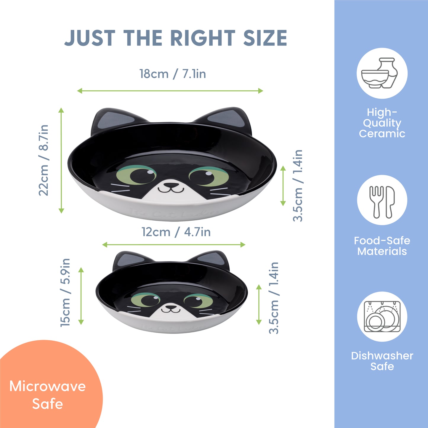 Ceramic Cat Bowls – Black and White Cat, Set of 2