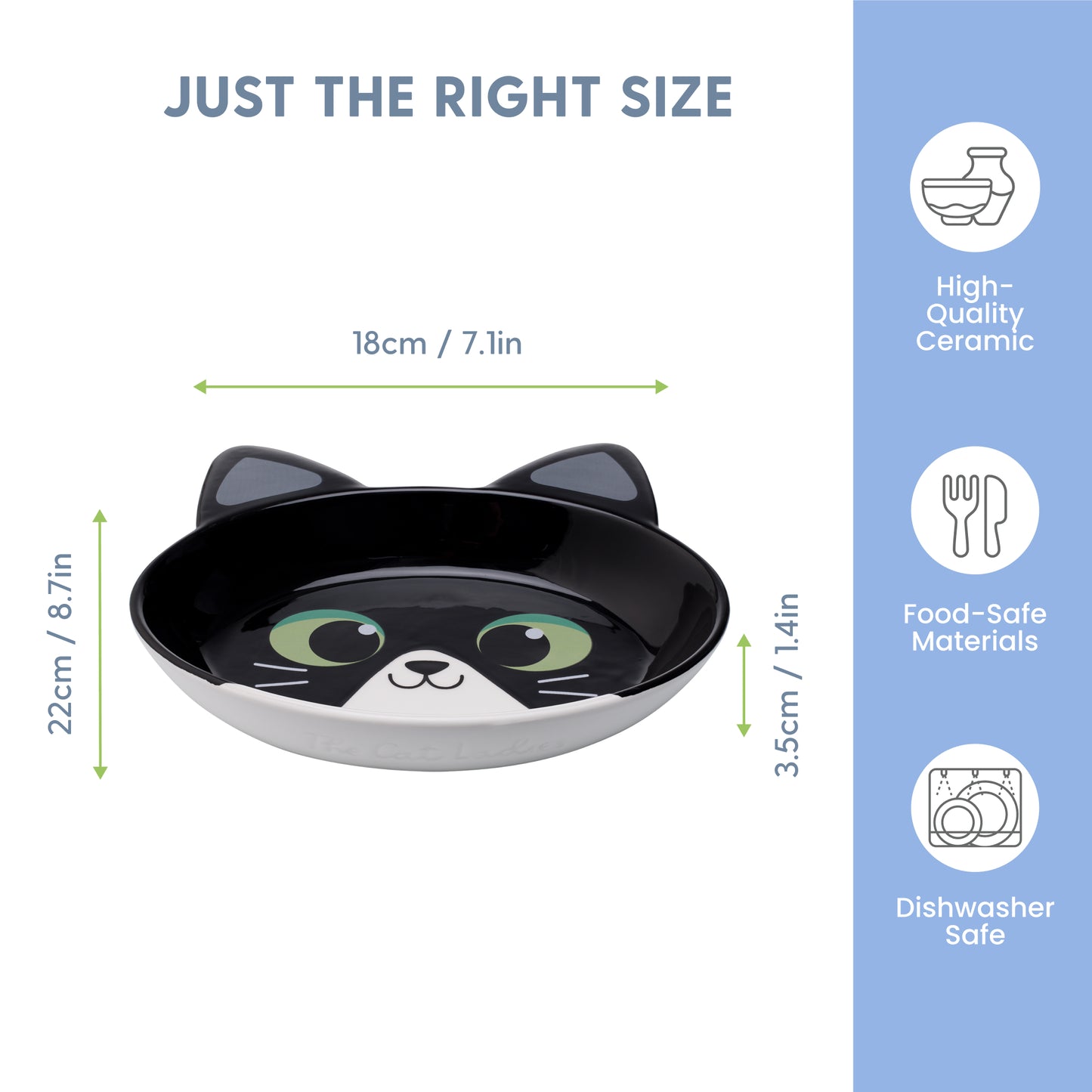 Ceramic Cat Bowl – Black and White Cat, Large