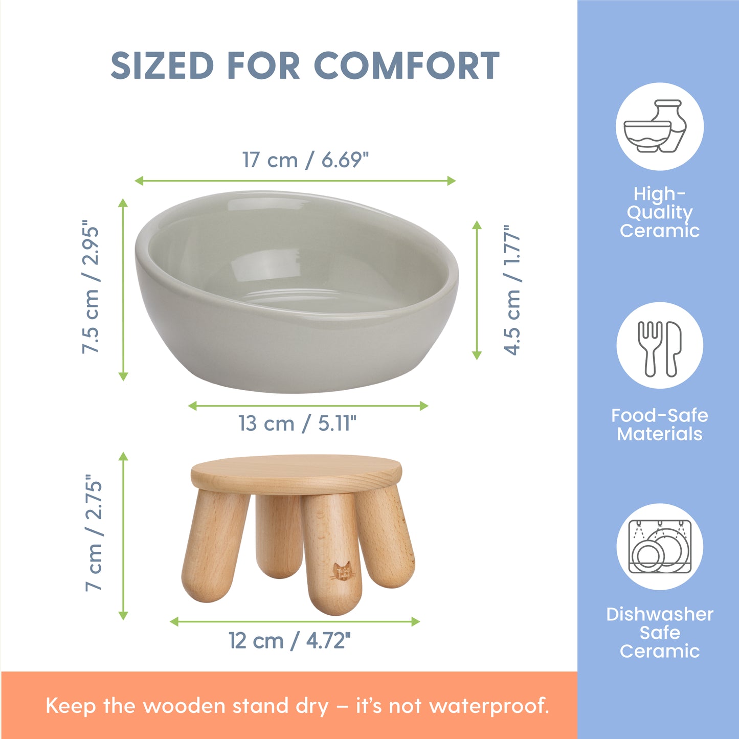 Tilted Ceramic Cat Bowl - Light Grey