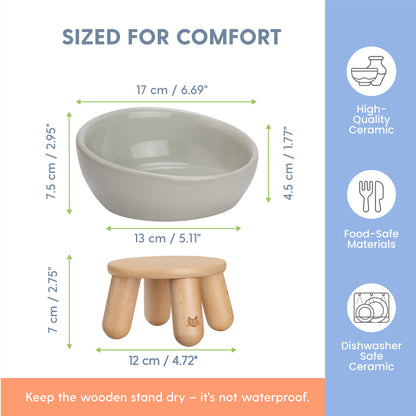 Tilted Ceramic Cat Bowl - Light Grey