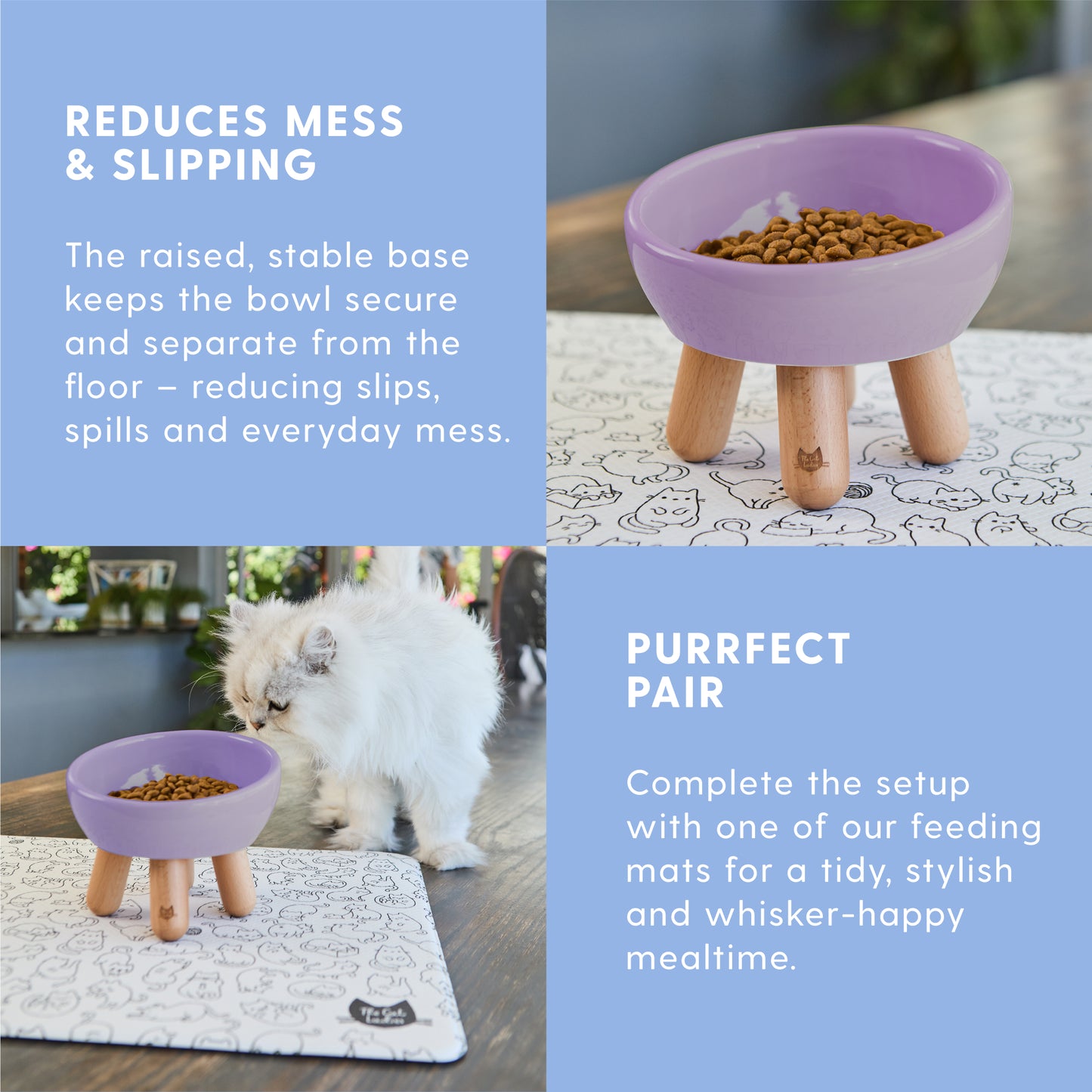 Tilted Ceramic Cat Bowl – Lilac