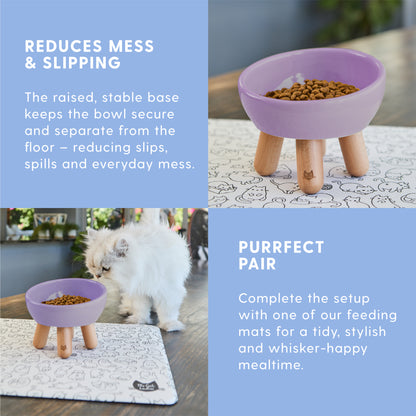 Tilted Ceramic Cat Bowl – Lilac