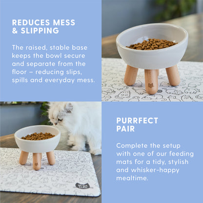 Tilted Ceramic Cat Bowl - Light Grey