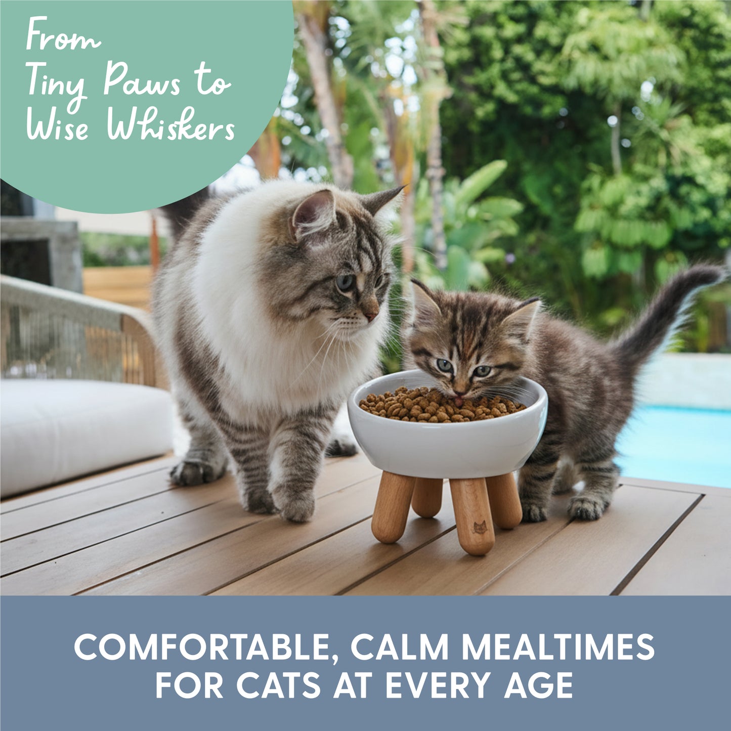 Tilted Ceramic Cat Bowl - Light Grey