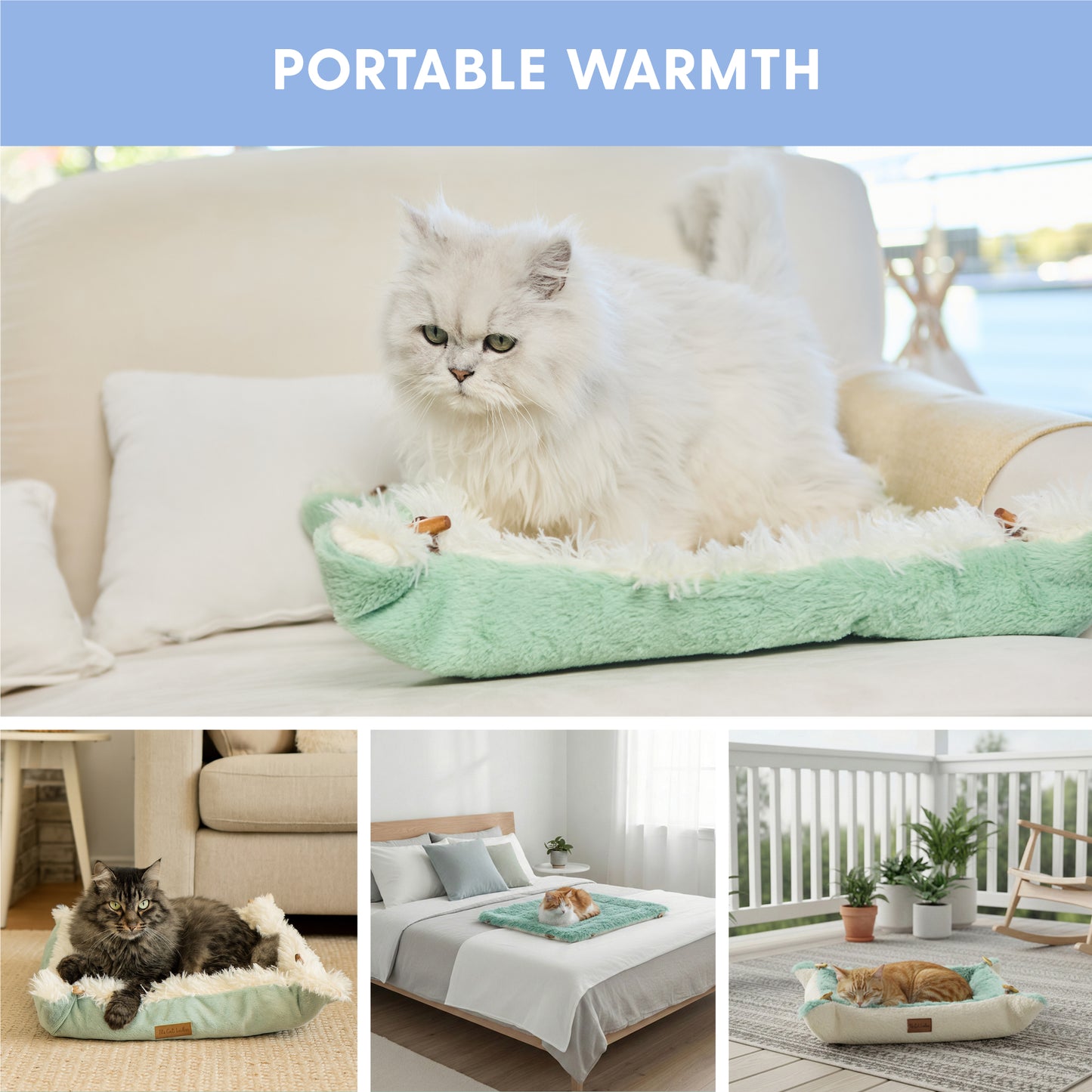 Self-Warming Heated Cat Bed Mat - Light Green