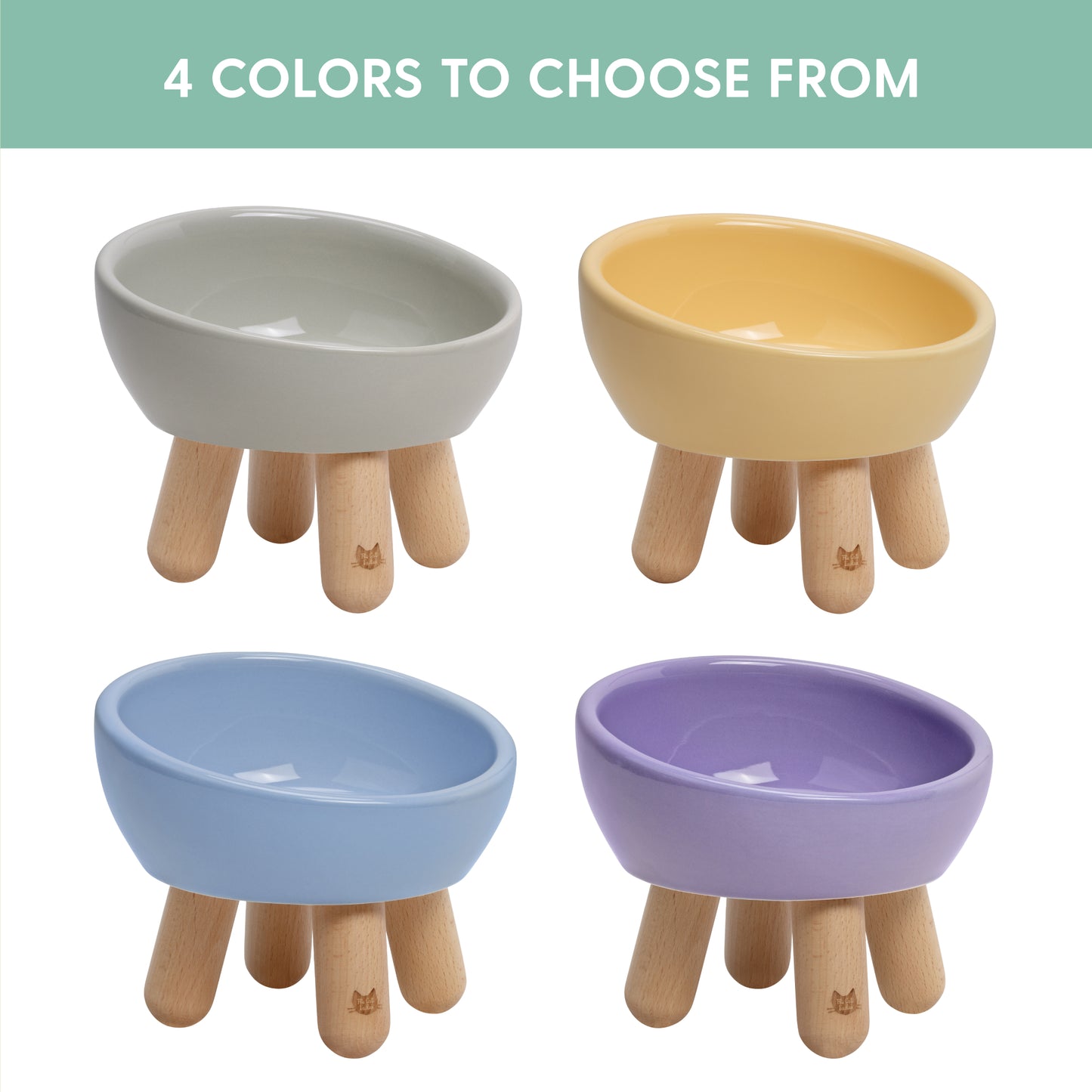 Tilted Ceramic Cat Bowl - Light Grey