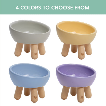 Tilted Ceramic Cat Bowl - Light Grey