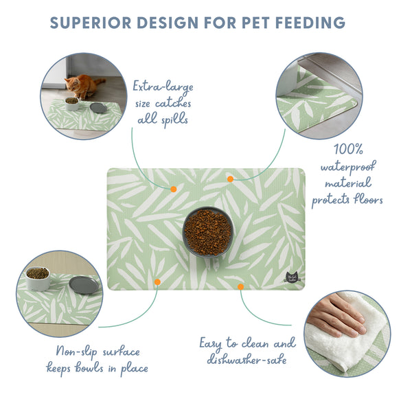 Feeding Mat for Food and Water Bowl - Tropical Leaves B