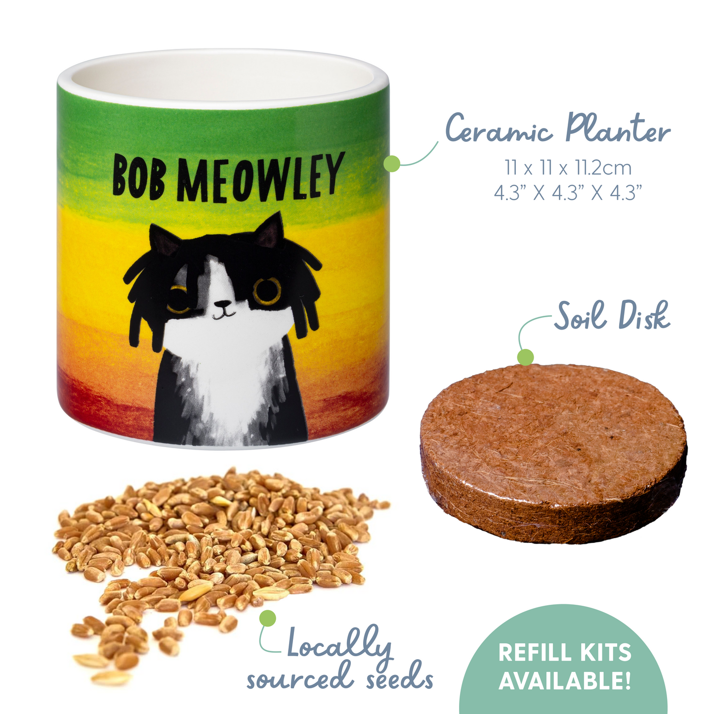 Planet Cat Bob Meowley Ceramic Cat Grass Kit