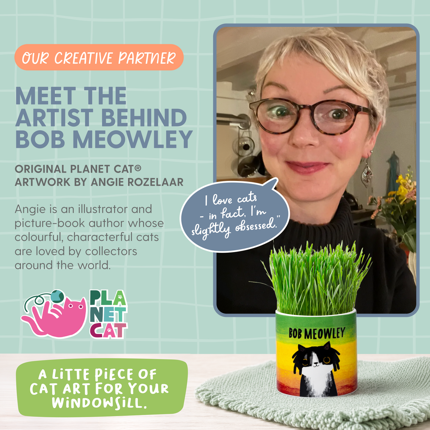 Planet Cat Bob Meowley Ceramic Cat Grass Kit