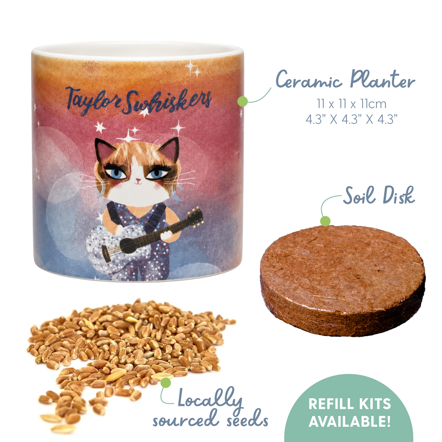 Planet Cat Taylor Swhiskers Ceramic Cat Grass Kit