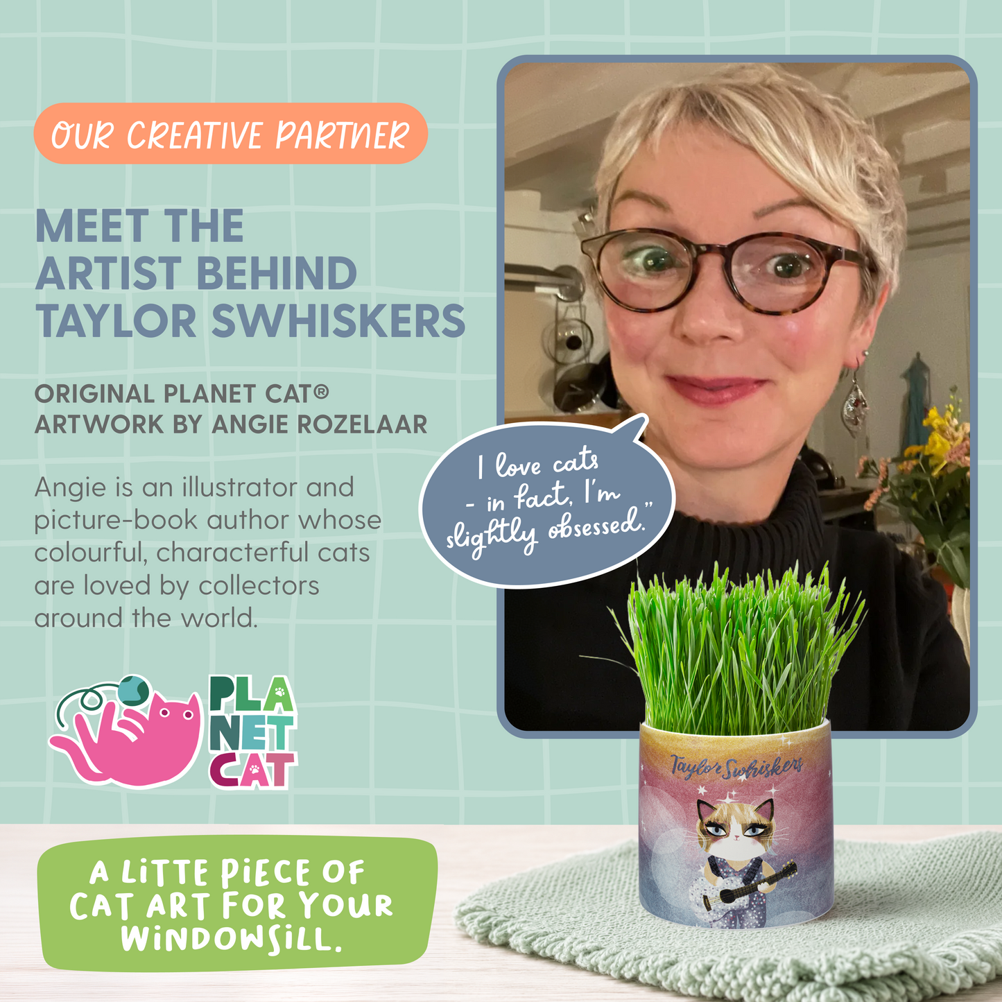 Planet Cat Taylor Swhiskers Ceramic Cat Grass Kit