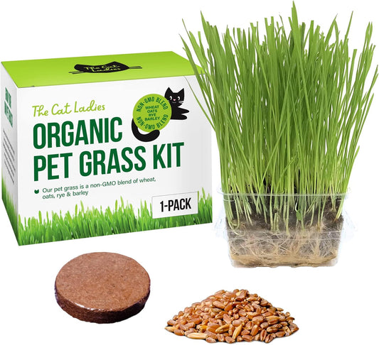 Cat Grass Growing Kit -Organic Seed, Soil and BPA Free containers (Non GMO)
