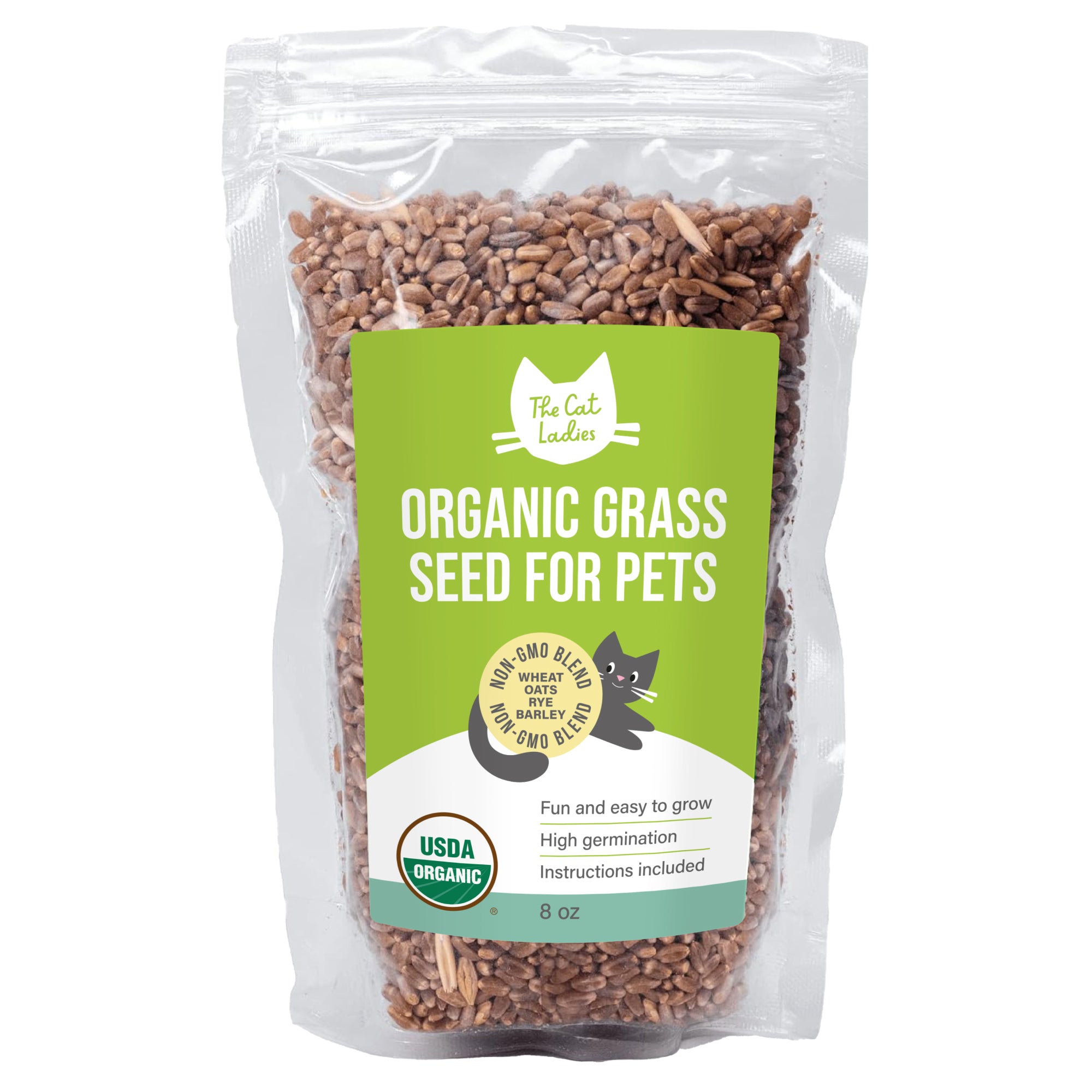 100% Organic Cat Grass Seeds (NON GMO) 8oz - The Cat Ladies