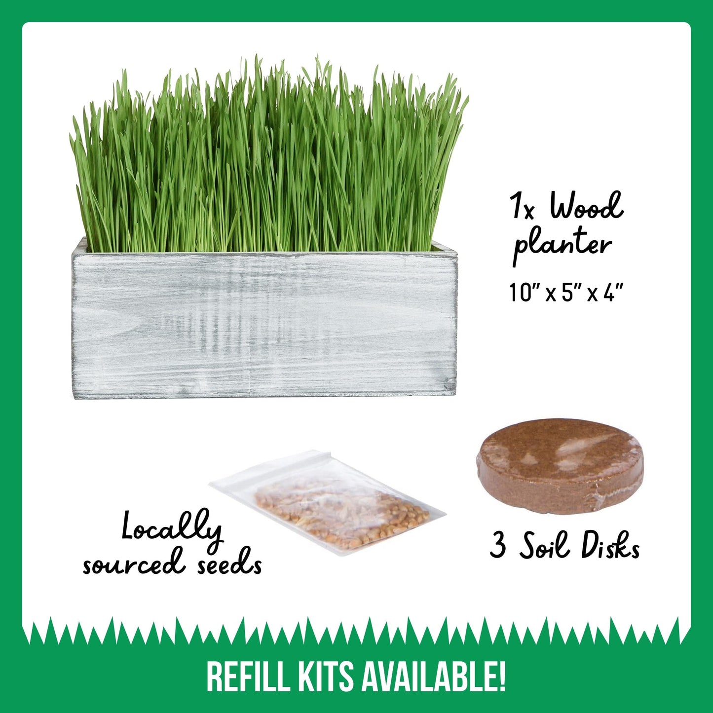 Cat Grass Seeds and Planters - White Rustic Wood Planter
